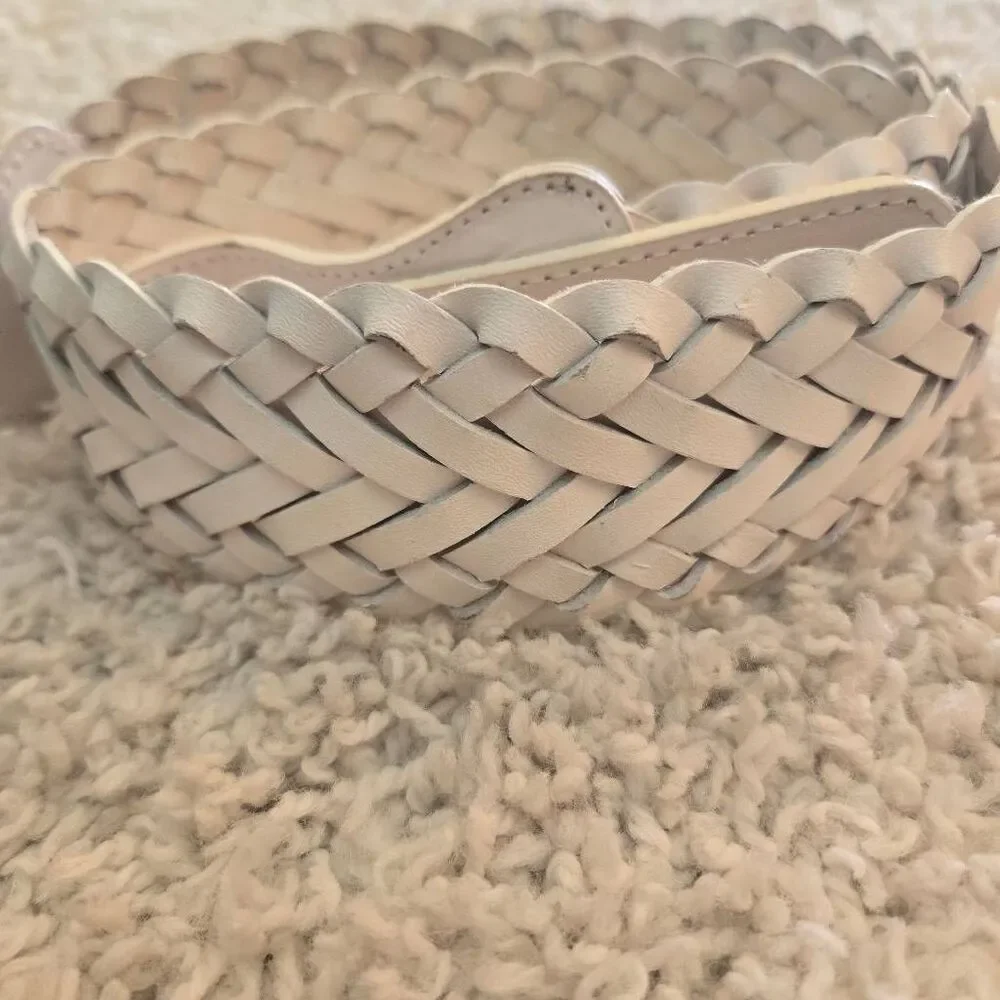 White Leather Braided Belt Large